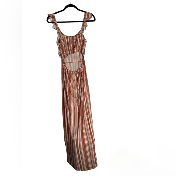❤️‍🔥Derek Heart Soft Cinnamon Accent Stripe Maxi Dress w/ Front Slit & Tye Med - Picture 2 of 5